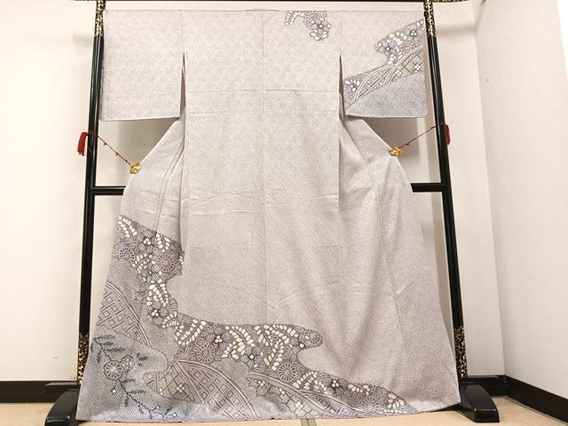 平和屋着物●訪問着　絞り　草花文　正絹　逸品　未使用　AABB6292ph