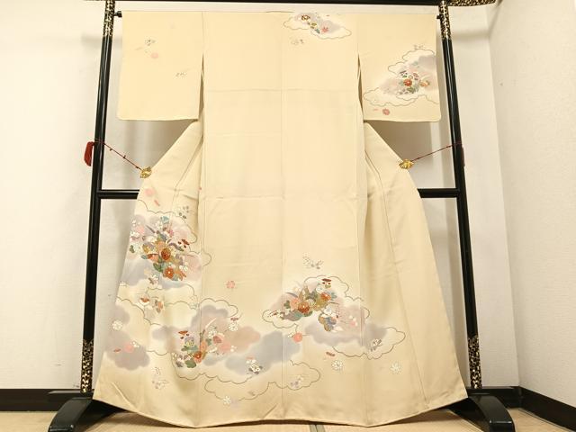 平和屋本店□極上 本場結城紬 重要無形文化財 風景花文 100亀甲 証紙