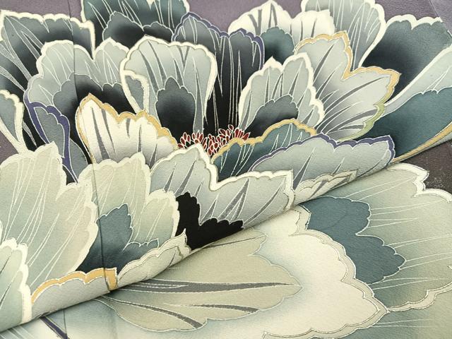 平和屋着物○訪問着 牡丹 暈し染め 銀彩 正絹 逸品 AABB6311ph 付け