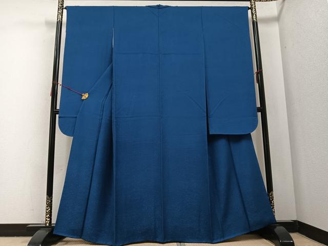 平和屋着物●豪華振袖　草花地紋　色無地　紺瑠璃色　正絹　逸品　AABB6317ph