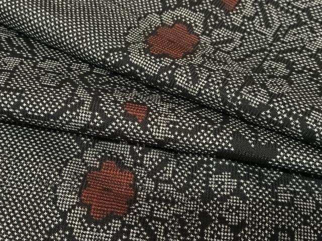 平和屋着物●本場大島紬　一元7マルキ　草花文　正絹　逸品　AABB6327zg