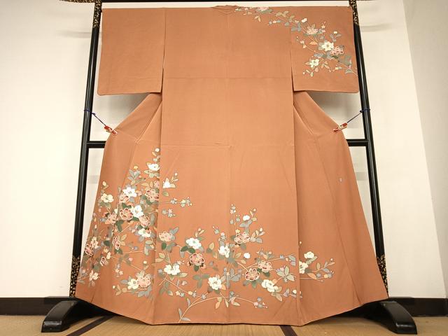 平和屋着物●訪問着　友禅　作家物　枝花文　正絹　逸品　AABB6347zg