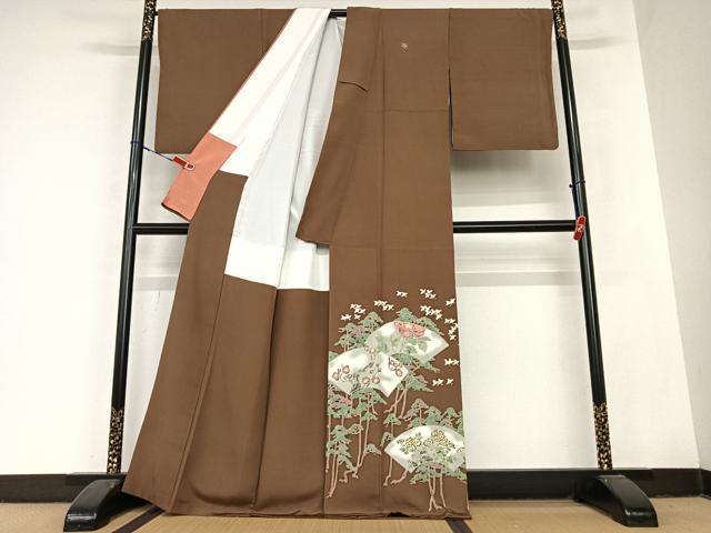 平和屋着物○本加賀友禅作家 柿本市郎 色留袖 地紙重ね花鳥