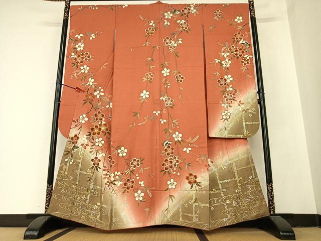 平和屋着物●豪華振袖　駒刺繍　花蝶文　暈し染め　金銀彩　正絹　逸品　AABB6357zg