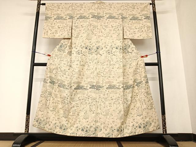 平和屋着物●訪問着　紬地　器物草花文　正絹　逸品　AABB6359zg