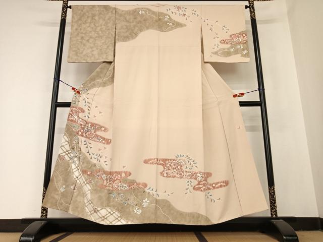 平和屋着物●十日町　名門　滝泰謹製　訪問着　辻が花　手描き　絞り　千鳥　暈し染め　金彩　正絹　逸品　AABB6364zg