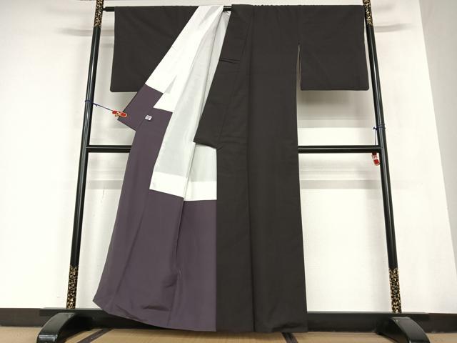 平和屋着物○お召 黒色×黒紅色 正絹 逸品 AABB6395zg