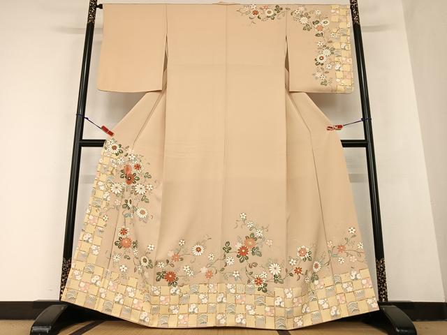 平和屋着物●訪問着　友禅　駒刺繍　花唐草文　松竹梅　暈し染め　金彩　正絹　逸品　AABB6405zg