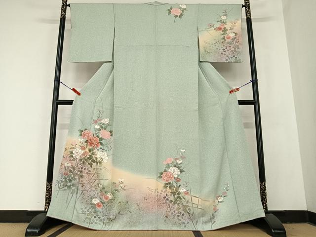 平和屋着物●訪問着　枝花文　暈し染め　金彩　正絹　逸品　AABB6406zg