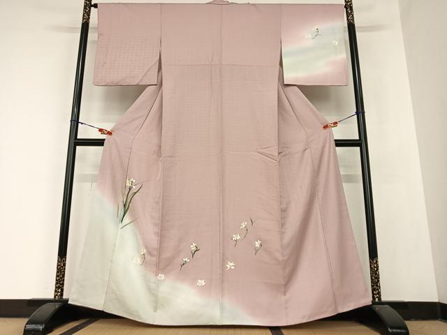 平和屋着物●訪問着　手描き　草花文　三越扱い　正絹　逸品　AABB6418zg