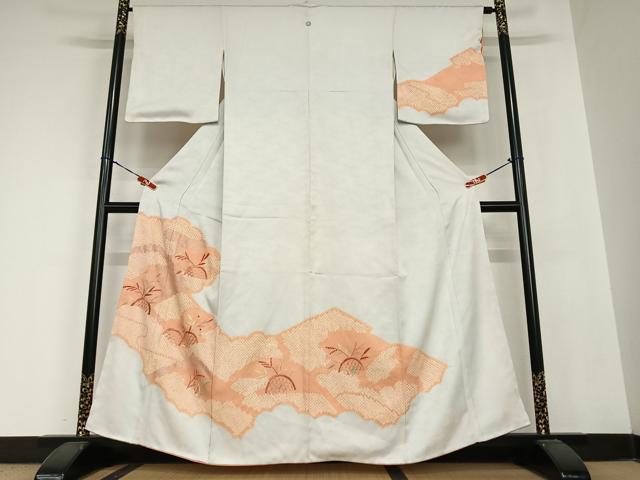 平和屋着物●訪問着　絞り　刺繍　草花籬文　銀彩　正絹　逸品　AABB6475zg