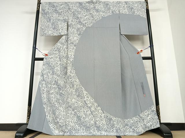 平和屋着物●全国小紋友禅染色競技会　通商産業大臣賞　岡部睦美　訪問着　萩　縞　正絹　逸品　AABB6506zg