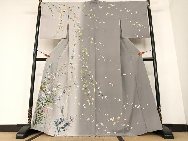 平和屋着物●糸目友禅作家　滝沢晃　訪問着　草花文　暈し染め　正絹　逸品　AABB6508zg