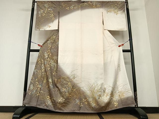 平和屋着物●皇室デザイナー　中村乃武夫　訪問着　草花文　暈し染め　金銀彩　正絹　逸品　AABB6512zg