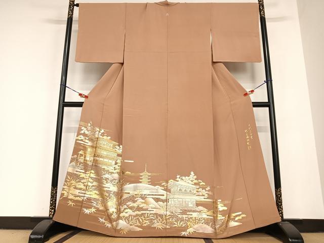 平和屋着物●金彩友禅　卓越技能者・名工・和田光正　色留袖　松竹梅風景文　高蒔絵　金彩　正絹　逸品　AABB6537zg