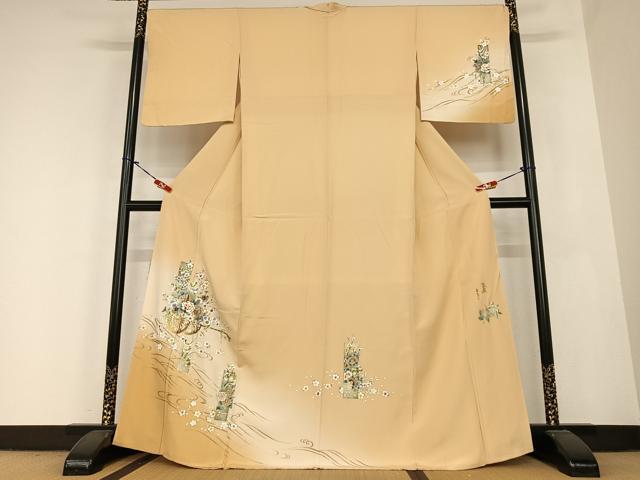 平和屋着物●金彩友禅作家　木村桂友　訪問着　短冊御所車花文　さが美扱い　正絹　逸品　未使用　AABB6546zg