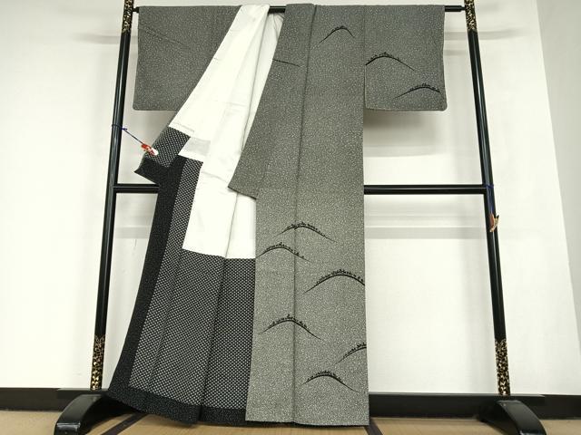 平和屋着物○訪問着 樹林文 黒地 正絹 逸品 AABB6585zg