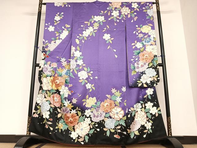 平和屋着物●豪華振袖　駒刺繍　草花文　枝垂れ桜　暈し染め　金銀彩　正絹　逸品　AABB6593zg