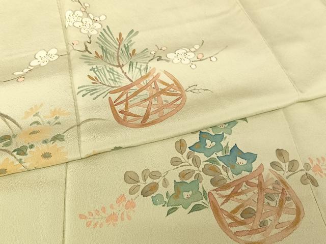 平和屋着物●銀座　志ま亀　訪問着　手描き　花籠　金彩　たとう紙付き　正絹　逸品　AABB6607np 平和屋着物○銀座 志ま亀 訪問着 手描き 花籠 金彩 たとう