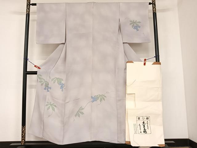 平和屋着物▽銀座　志ま亀　訪問着　単衣　手描き　草花文　たとう紙付き　正絹　逸品　AABB6610np
