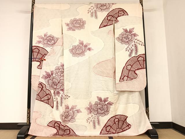 平和屋着物●豪華振袖　総絞り　流水草花文　ロング丈　正絹　逸品　AABB6620np