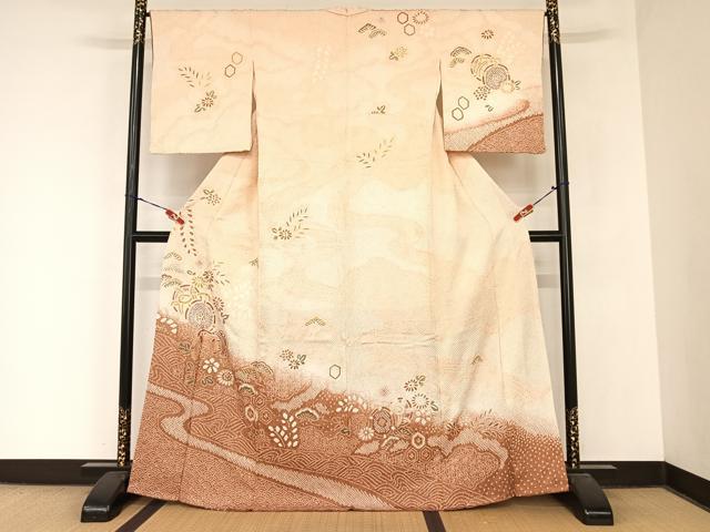 平和屋着物●訪問着　総絞り　花鼓文　やまと誂製　正絹　逸品　AABB6636np