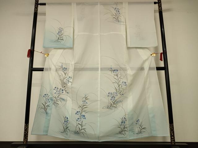 平和屋着物＊夏物　訪問着　絽　流水草花文　暈し染め　ラメ　洗える着物　AABB6686jd