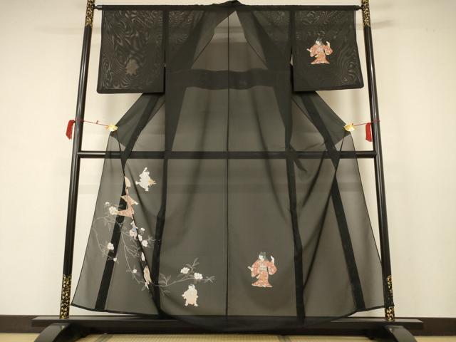 平和屋着物＊夏物　訪問着　絽　人物文　洗える着物　AABB6691jd