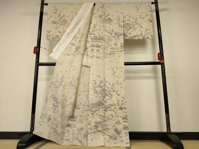 平和屋着物＊夏物　染織の名門　しょうざん 生紬　訪問着　紗　風景文　正絹　逸品　AABB6694jd_1