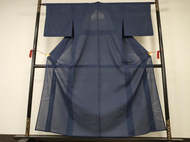 平和屋着物＊夏物　色無地　縦絽　流水紋紗　青褐色　正絹　逸品　AABB6704jd