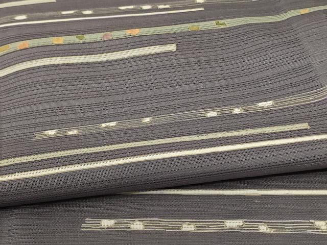 平和屋着物＊夏物 訪問着 絽 刺繍 横段文 金彩 正絹 逸品 AABB6714jd