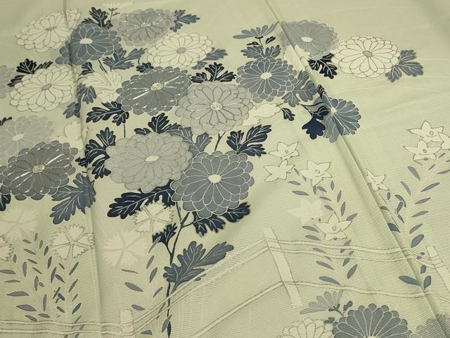 平和屋着物＊夏物 訪問着 絽 駒刺繍 草花文 銀彩 正絹 逸品