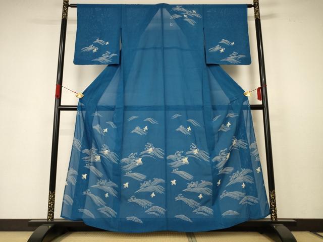 平和屋着物＊夏物　訪問着　絽　立波千鳥文　正絹　逸品　AABB6759jd