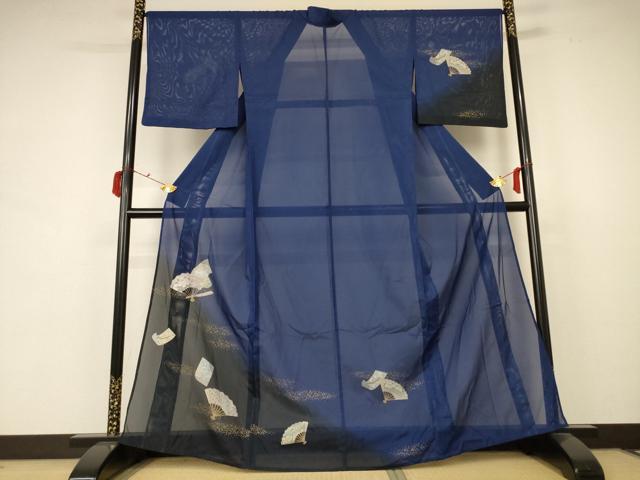 平和屋着物＊夏物　訪問着　絽　扇子草花文　金彩　洗える着物　AABB6769jd