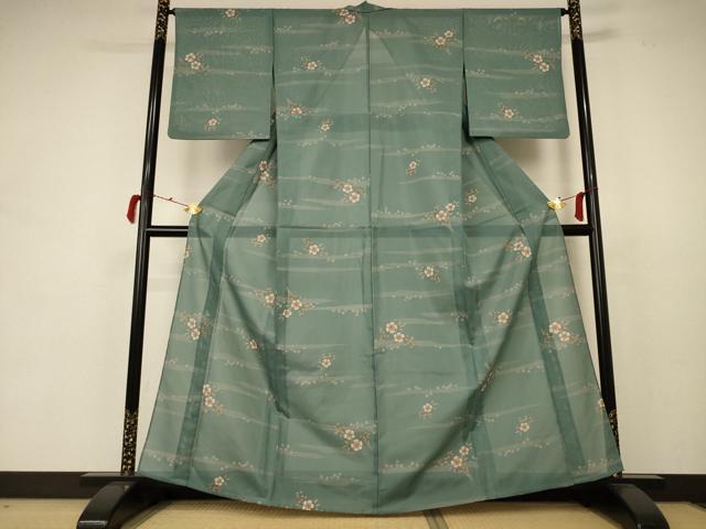 平和屋着物＊夏物　小紋　絽　草花文　洗える着物　AABB6771jd_1