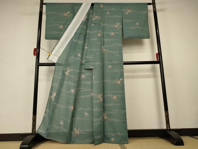 平和屋着物＊夏物　小紋　絽　草花文　洗える着物　AABB6771jd_2
