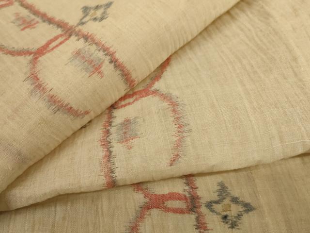 平和屋着物＊夏物　小千谷ちぢみ　唐草文　麻　逸品　AABB6781jd