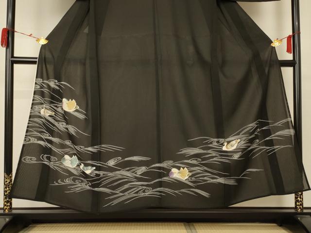 平和屋着物＊夏物 黒留袖 絽 鴛鴦 正絹 逸品 AABB6798jd