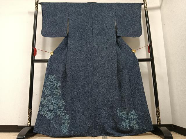 平和屋着物●色留訪問着　本藍　ろうけつ染　葡萄蔦の葉文　正絹　逸品　AABB7228ph
