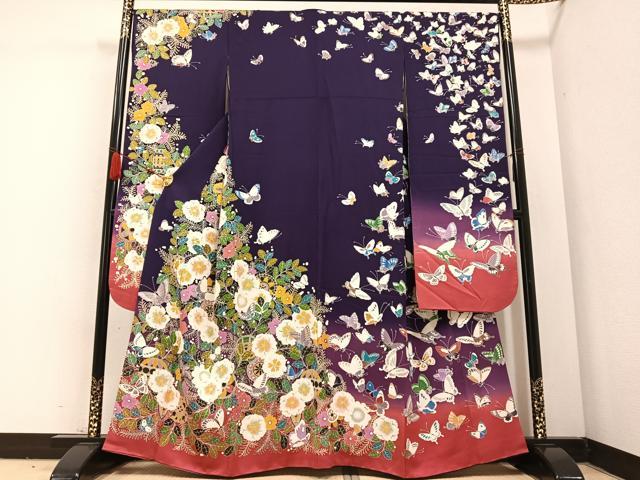 平和屋着物●豪華振袖　花蝶文　暈し染め　正絹　逸品　AABB7238ph