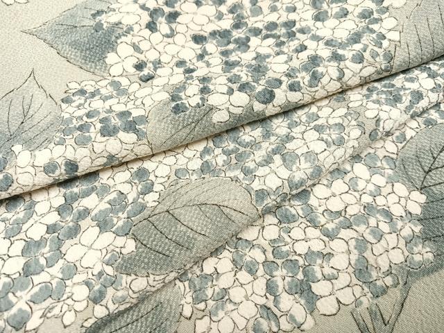 平和屋着物●上質な小紋　手描き　紫陽花　アジサイ　鬼しぼ縮緬　正絹　逸品　AABB7250ph