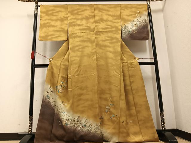 平和屋着物●訪問着　枝花文　暈し染め　金銀彩　正絹　逸品　AABB7260ph