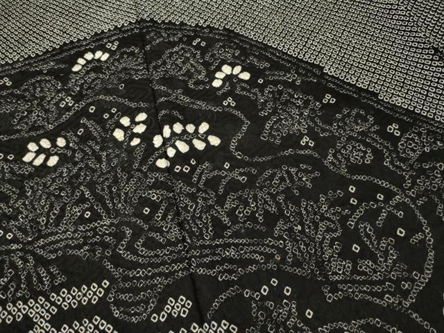 平和屋着物○訪問着 総絞り 吉祥花文 黒地 正絹 逸品 AABB7305ck