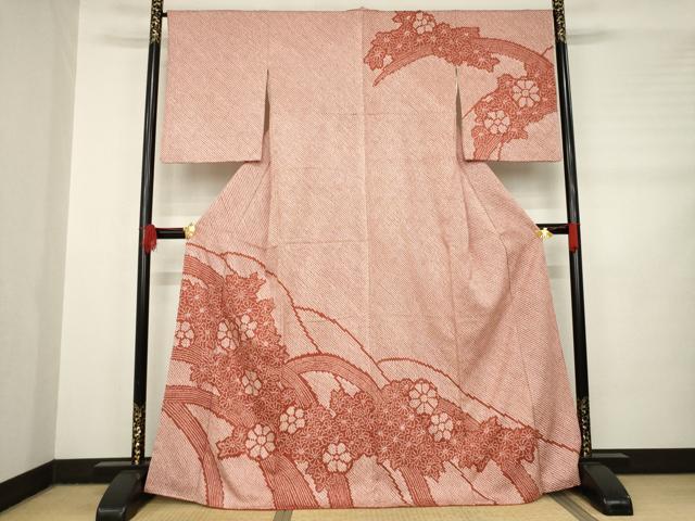 平和屋着物●訪問着　総絞り　流水花文　正絹　逸品　AABB7310ck