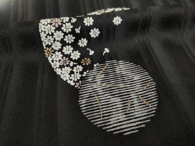 平和屋着物○極上 小紋 花丸文 月 蛍暈し 黒地 正絹 逸品 AABB7350ck