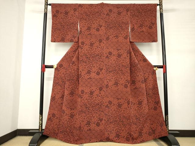 平和屋着物●上質な小紋　型染め　横段花文　正絹　逸品　AABB7357ck 平和屋着物○上質な小紋 型染め 横段花文 正絹 逸品 AABB7357ck