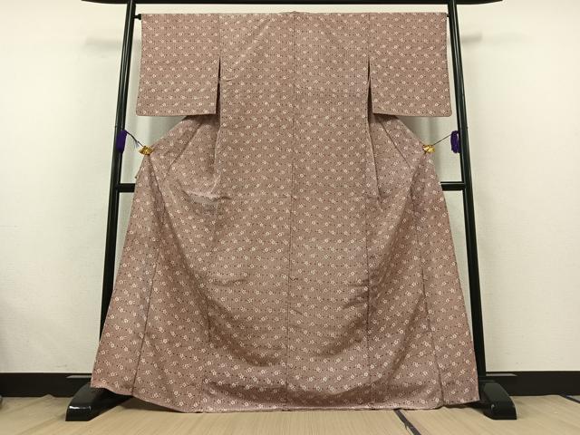 平和屋着物▽上質な小紋 単衣 型染め 草花文 鬼しぼ縮緬 正絹 逸品