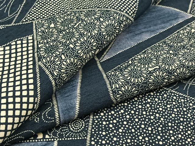 平和屋着物▽上質な紬　単衣　切嵌花文　正絹　逸品　AABB7749jh