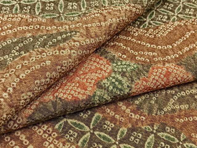 平和屋着物▽小紋　単衣　道長花文　鬼しぼ縮緬　洗える着物　AABB7757jh