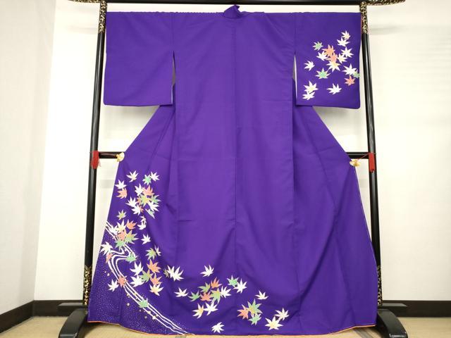 平和屋着物●訪問着　流水楓文　金彩　胴抜き仕立て　洗える着物　AABB7882ck